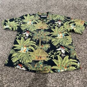 Tommy Bahama workshop season greetings Christmas button down 100% silk large